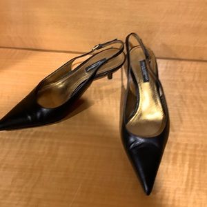 Dolce and Gabbana black leather kitten heel sling back pump